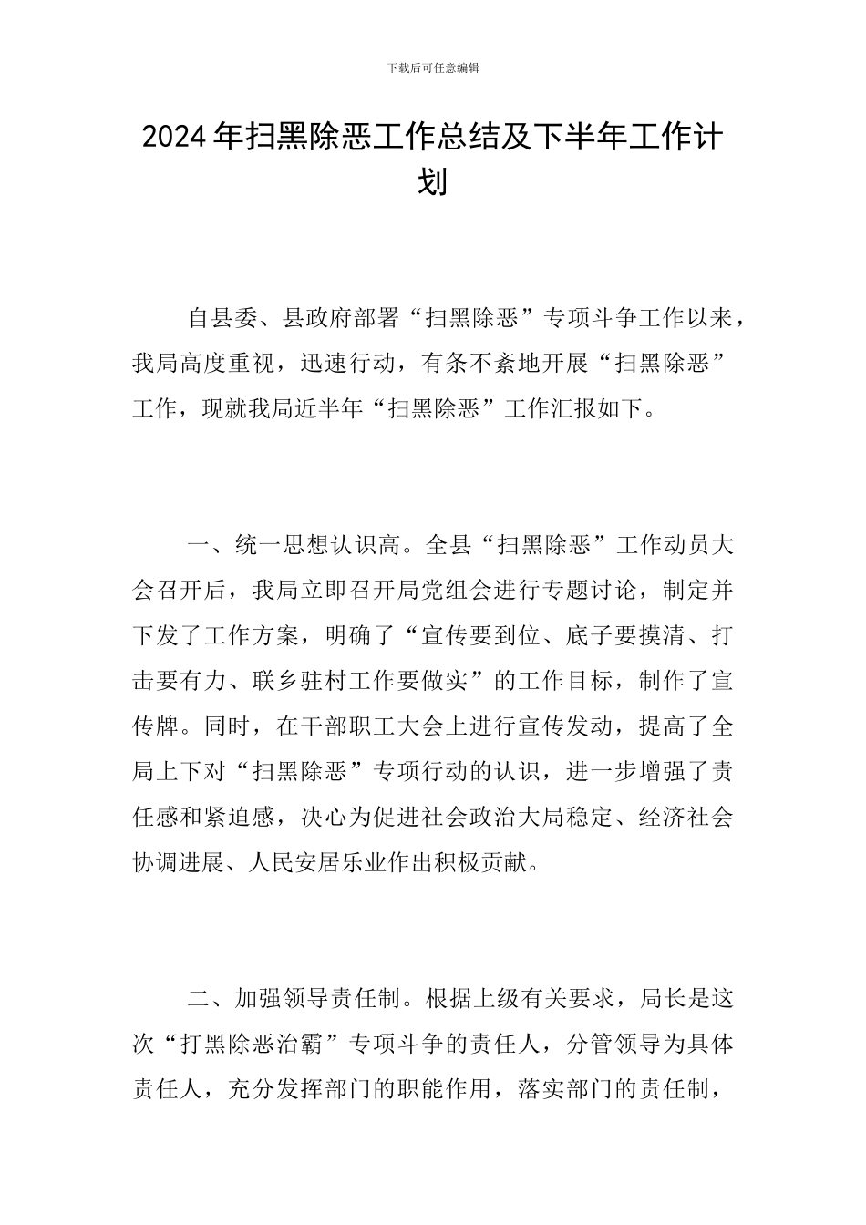 2024年扫黑除恶工作总结及下半年工作计划_第1页