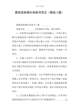 最低投标报价承诺书范文