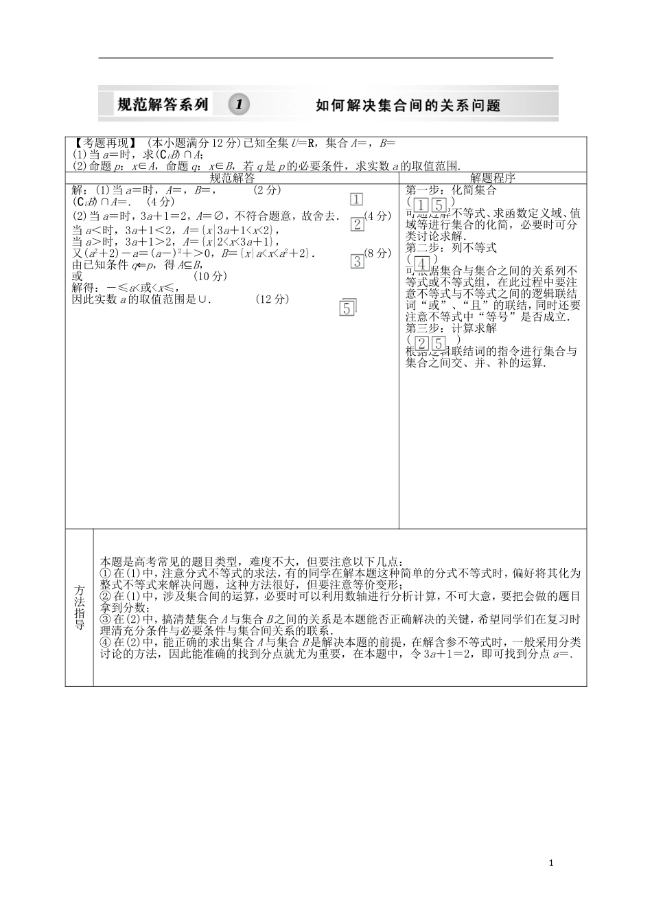 【创新设计】2012版高考数学总复习-第1单元-集合与常用逻辑用语-规范解答系列1训练-北师大版(理)_第1页