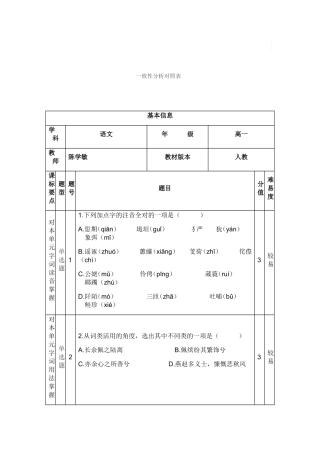 一致性分析对照表