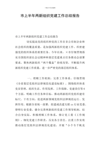 市上半年两新组织党建工作总结报告