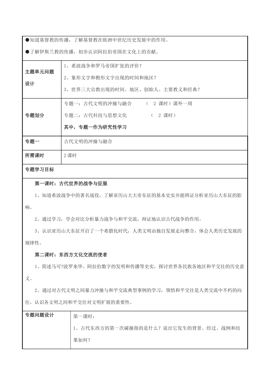 中考历史一轮复习 世古史 第三单元 古代文明的冲撞与融合、古代科技与思想文化教案-人教版初中九年级全册历史教案_第3页