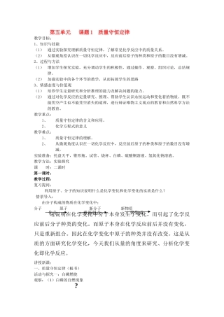 中考化学 质量守恒定律教案 新人教版