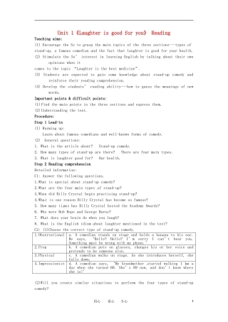 高中英语-Unit-1《Laughter-is-good-for-you-Reading》教案-牛津译林版选修6