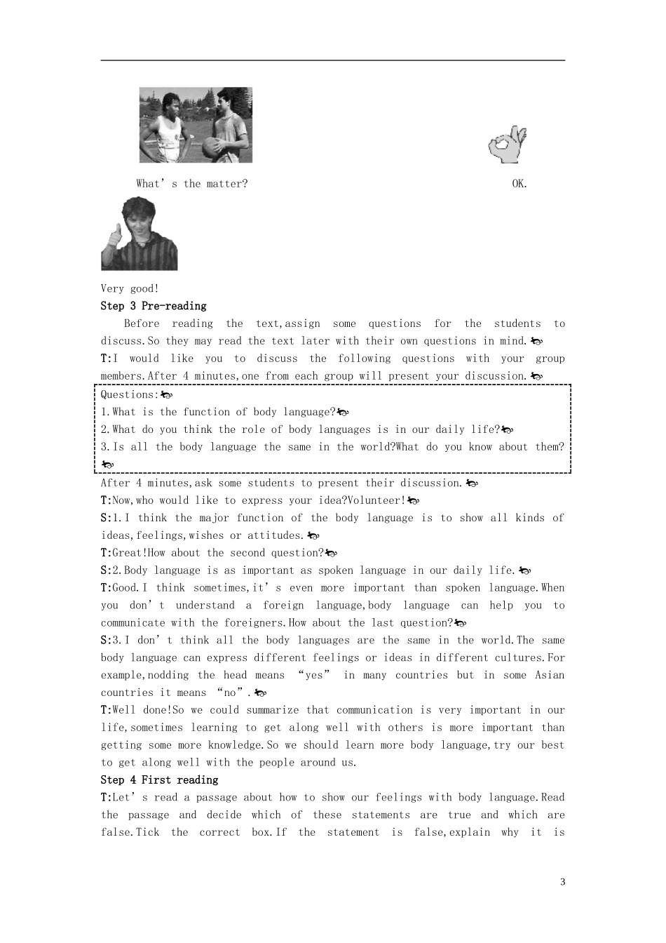 高中英语-Period-3-Extensive-Reading(Unit-4-Body-languange)优秀教案-新人教版必修4_第3页