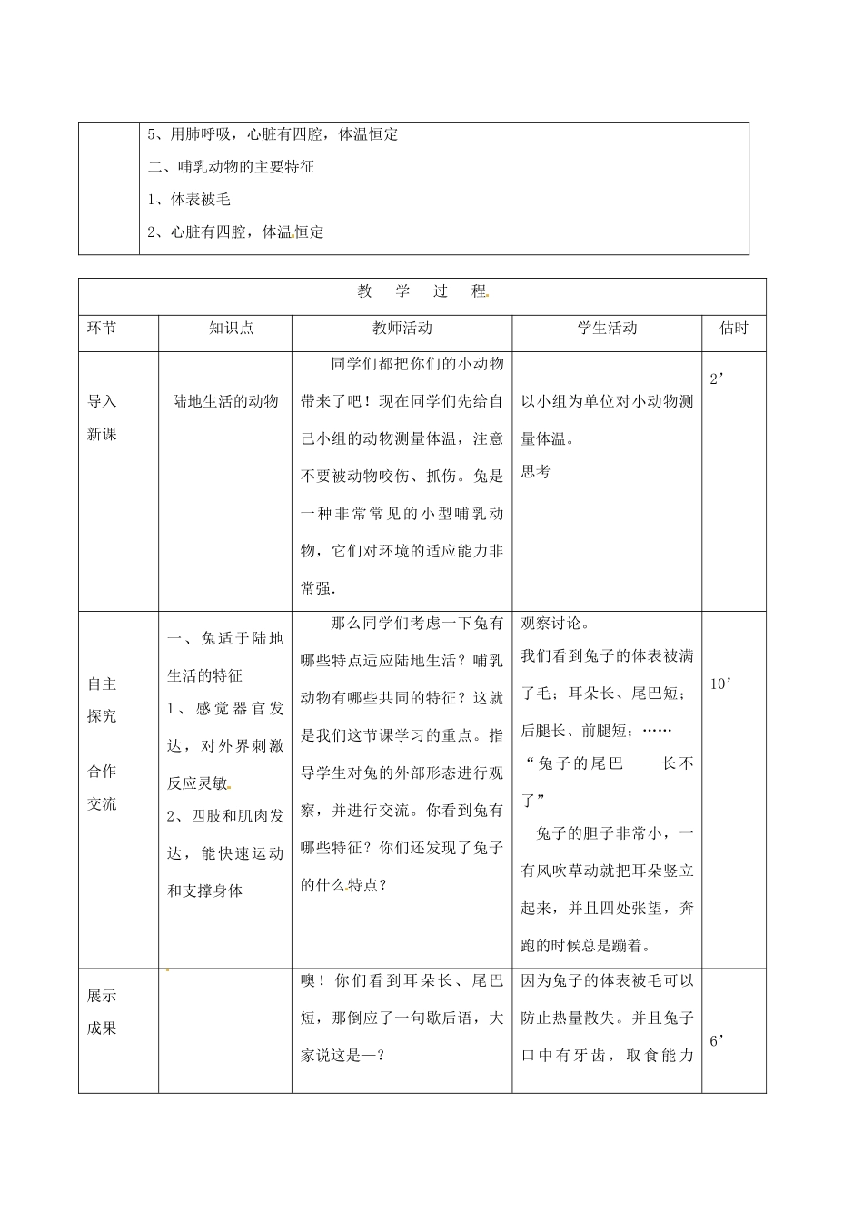 山东省临沭县2012年秋八年级生物《6陆地生活的动物3》教案 新人教版_第2页