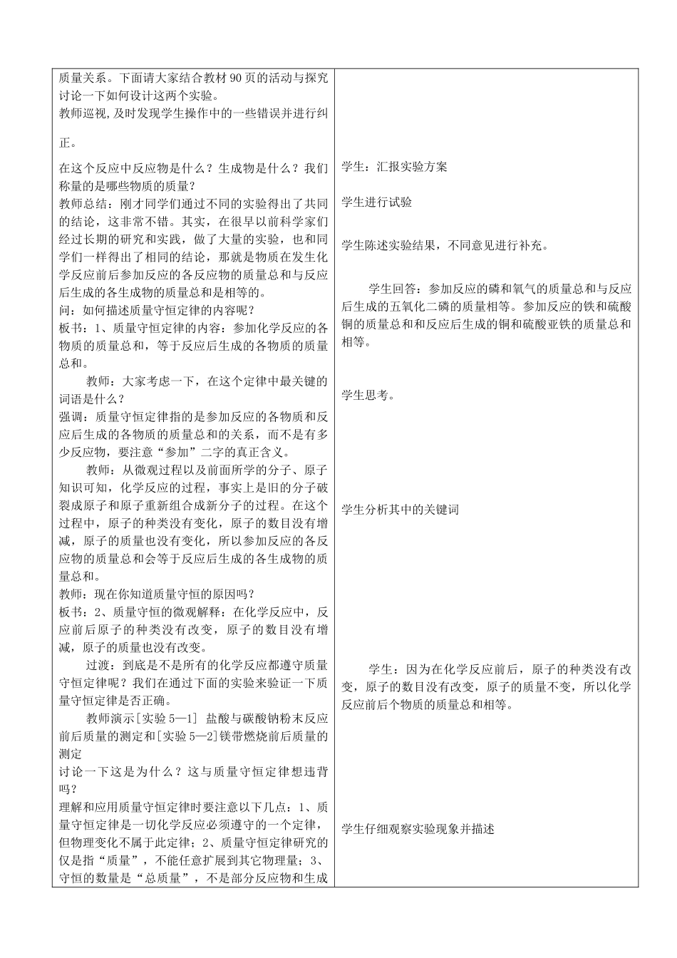 山东省郯城县2012年秋九年级化学上册《质量守恒定律》教案 新人教版_第2页