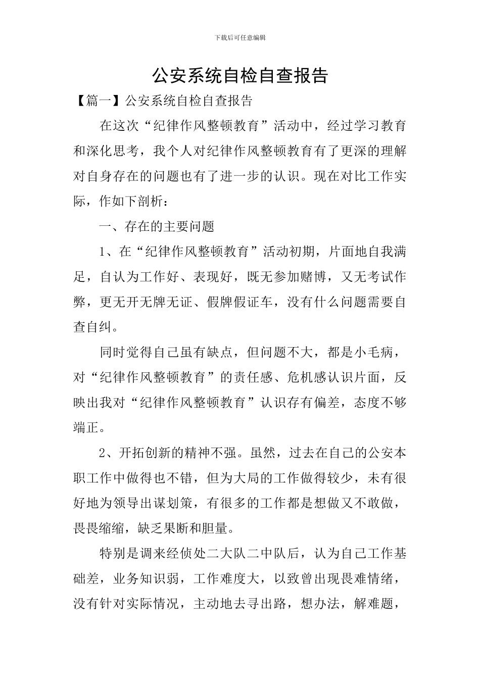 公安系统自检自查报告_第1页