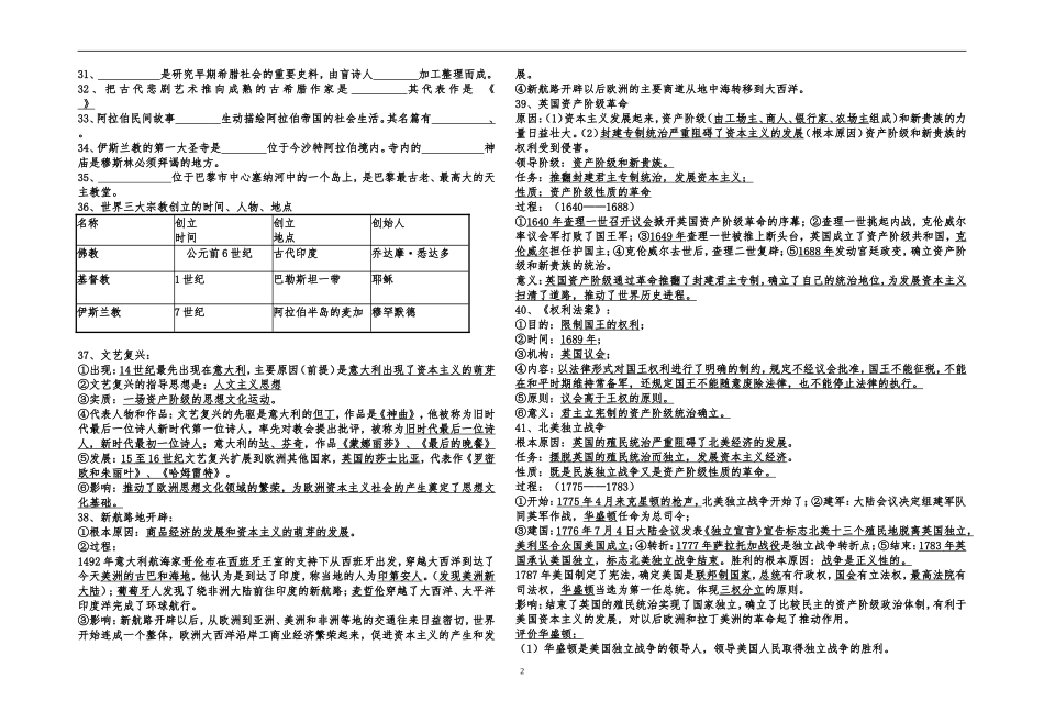 2014年10月九年级历史上册检测题1-14课综合复习_第2页