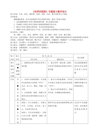 中考地理《世界的国家》专题复习教学设计 湘教版-湘教版初中九年级全册地理教案