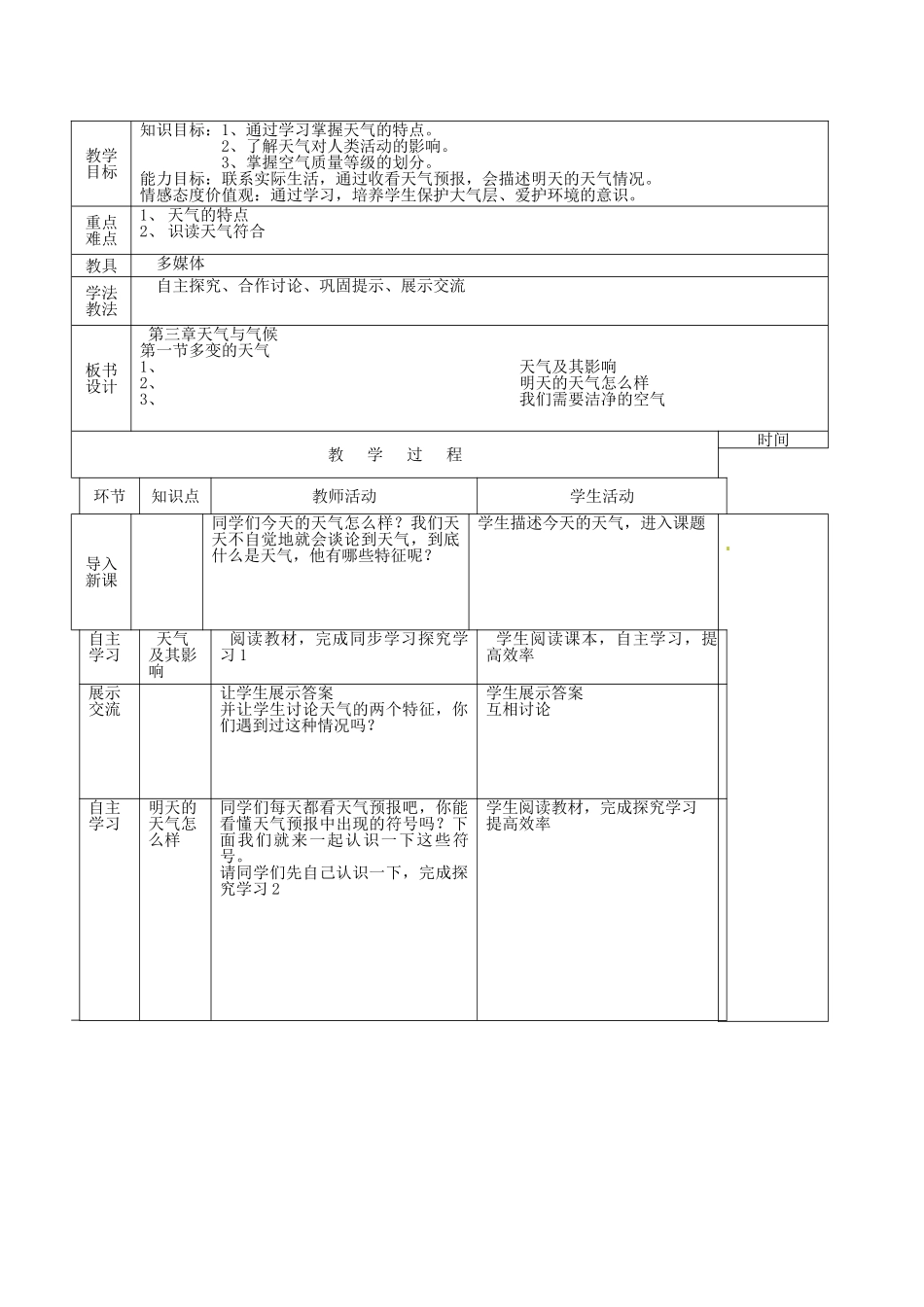 山东省临沭县第三初级中学2012年秋七年级地理上册《3.1多变的天气》教案 新人教版_第2页