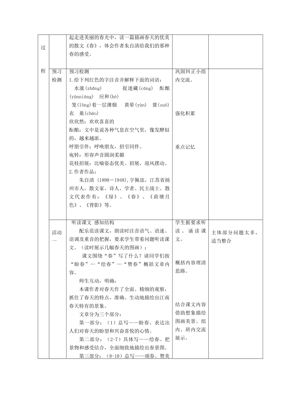 六年级语文上册 第三单元 第13课《春》教学设计 鲁教版五四制-鲁教版五四制小学六年级上册语文教案_第2页