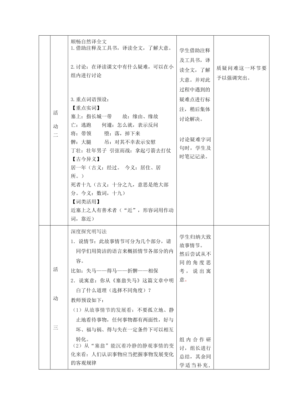 六年级语文上册 第五单元 古代寓言两首《塞翁失马》教学设计 鲁教版五四制-鲁教版五四制小学六年级上册语文教案_第3页
