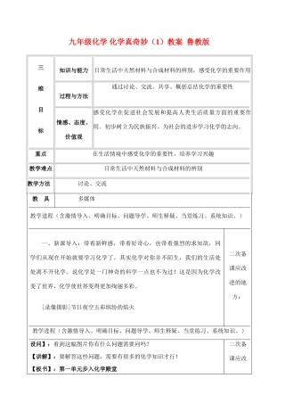 九年级化学 化学真奇妙（1）教案  鲁教版