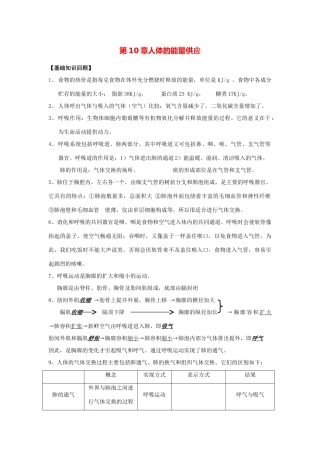 七年级生物下：第4单元第10章人体的能量供应复习教案（北师大版）
