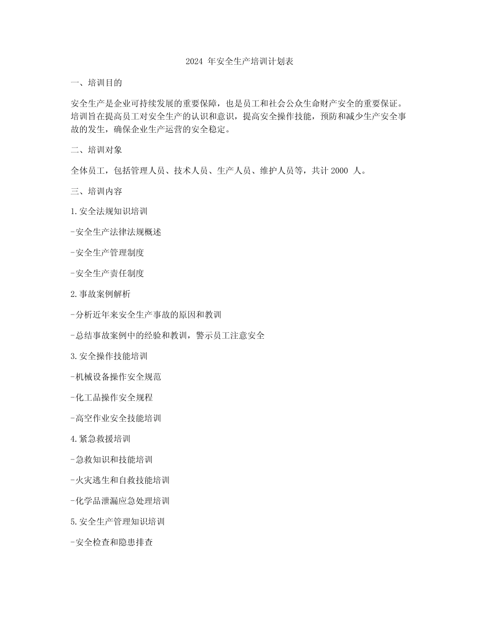 2024年安全生产培训计划表_第1页