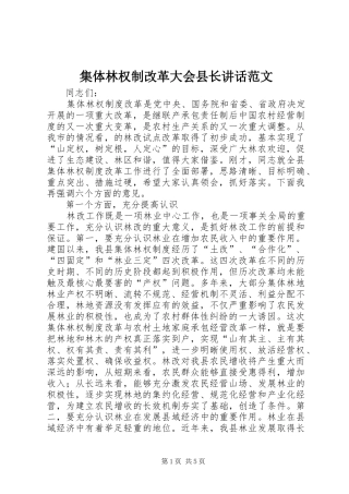 集体林权制改革大会县长讲话发言范文