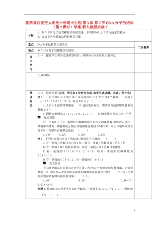 陕西省西安交大阳光中学高中生物 第3章 第2节 DNA分子的结构（第2课时）学案 新人教版必修2