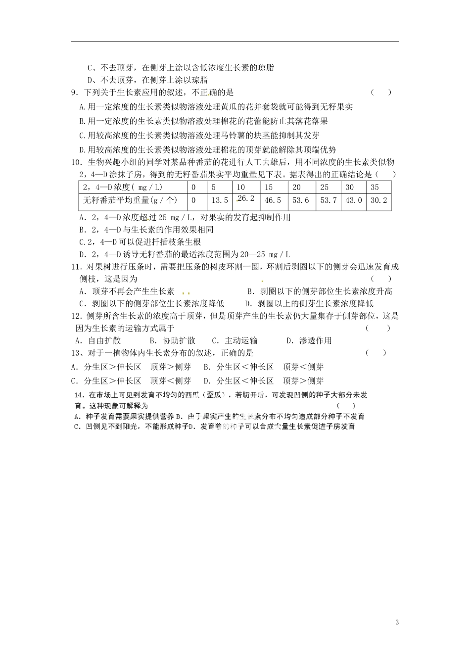 江苏省海头高级中学高中生物《242 生长素的生理作用》导学案 苏教版必修3_第3页