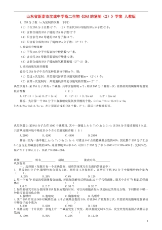 山东省新泰市汶城中学高二生物《DNA的复制（2）》学案 人教版