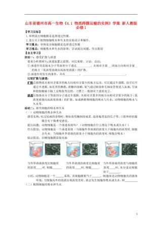 山东省德州市高中生物《4.1 物质跨膜运输的实例》学案 新人教版必修1