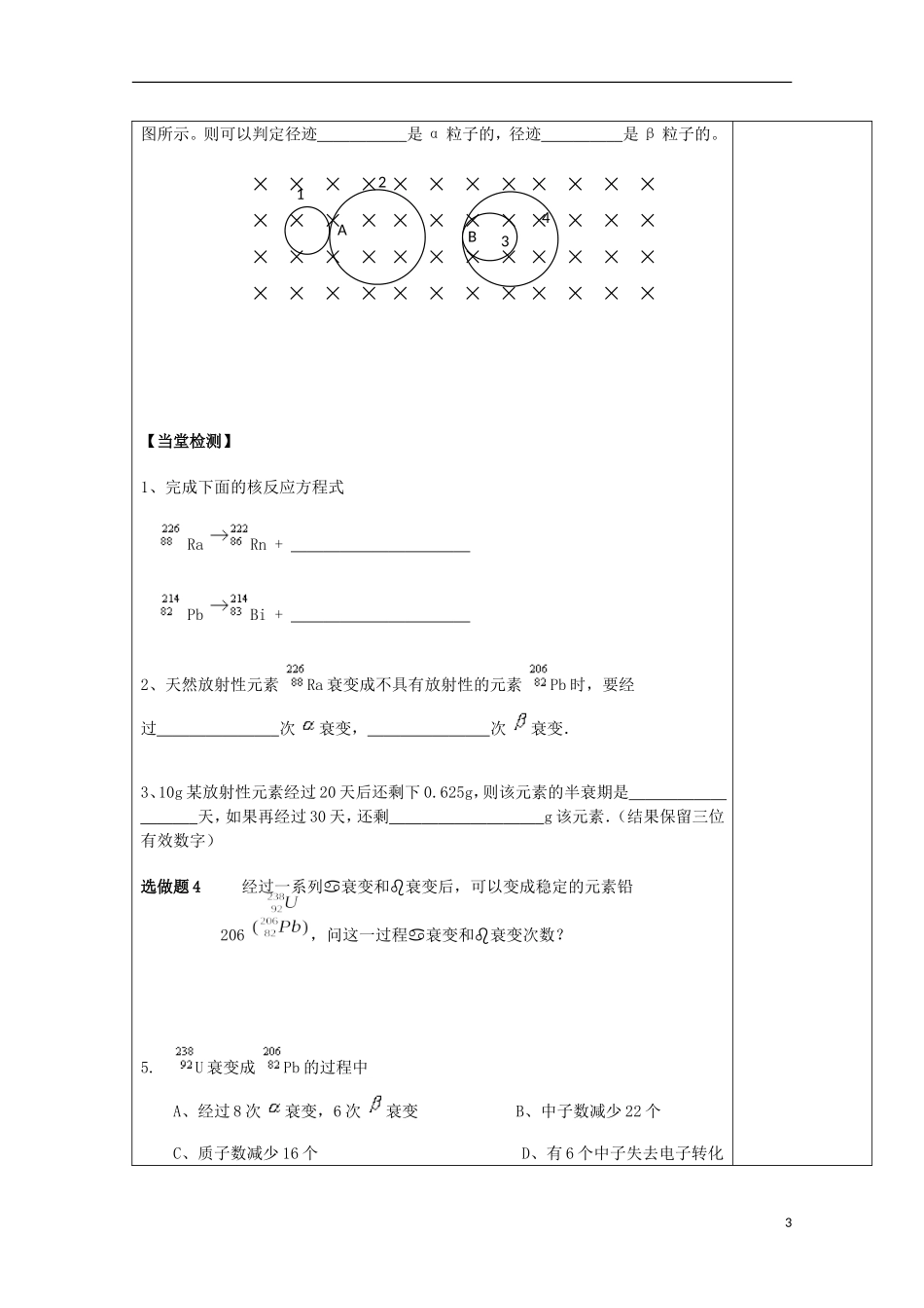 陕西省西安市庆安高级中学高中物理 19.2 放射性元素的衰变导学案 新人教版选修3-2_第3页