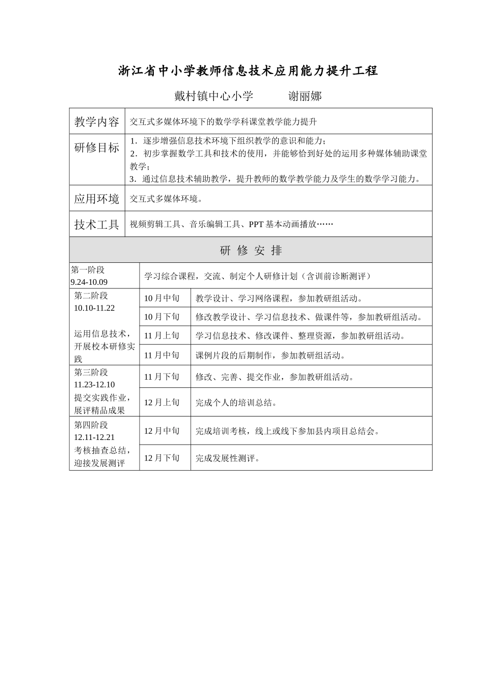 谢丽娜个人研修计划_第1页