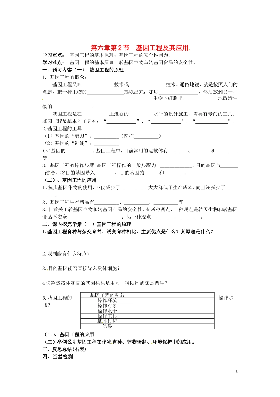 山东省德州市高中生物 第6章第2节 基因工程及其应用学案 新人教版必修2_第1页