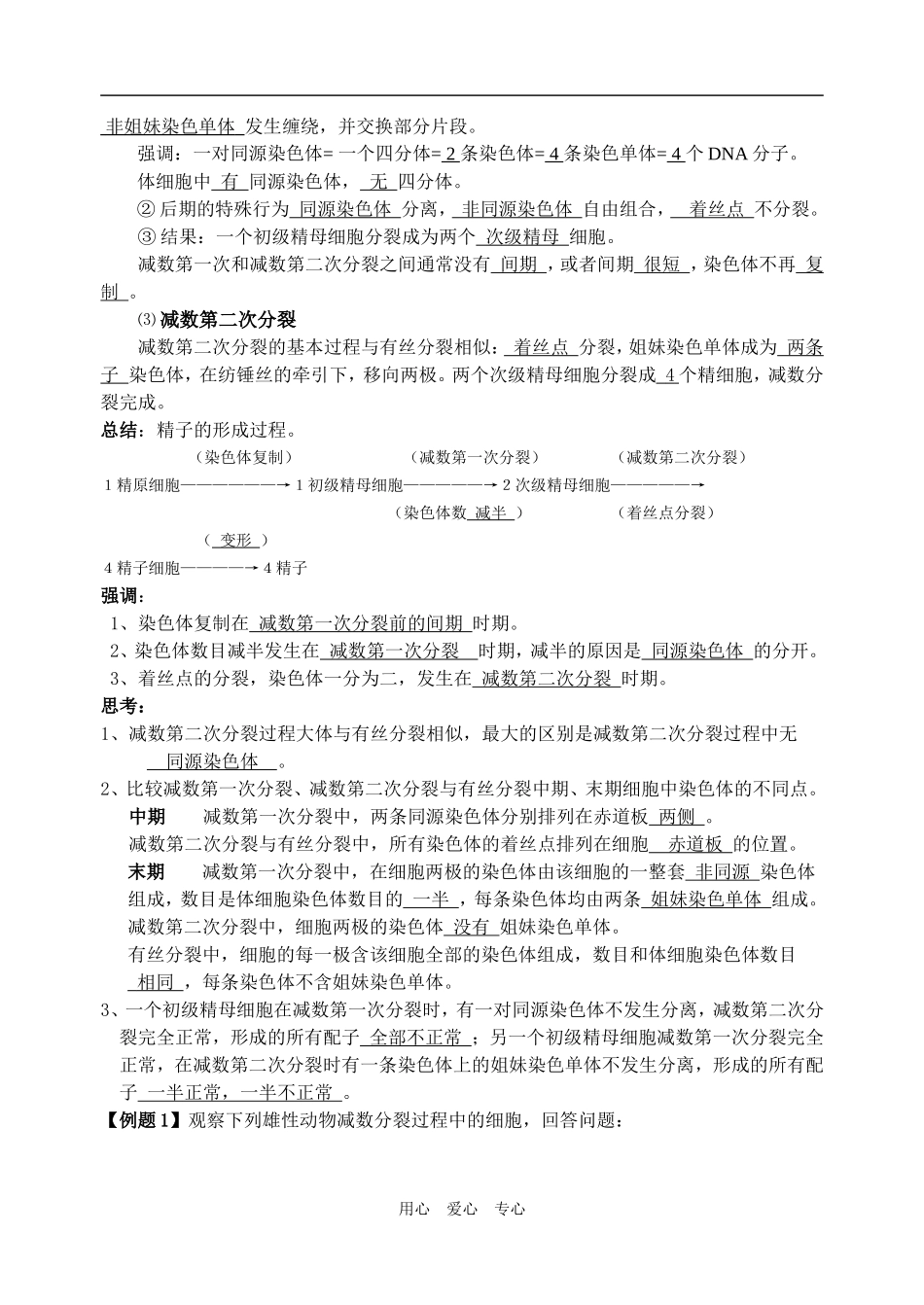 江苏省泰兴中学高中生物减数分裂和受精作用教学案人教版必修二_第2页