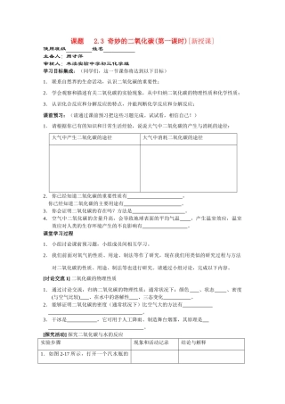 九年级化学2.3奇妙的二氧化碳（第一课时）讲学稿沪教版