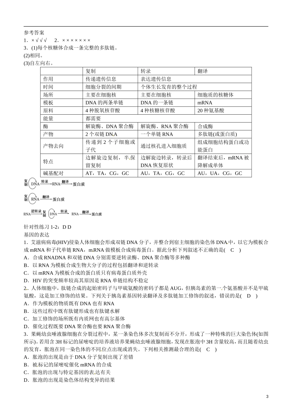 山东省乐陵市第一中学高考生物总复习 第19讲 基因的表达学案_第3页