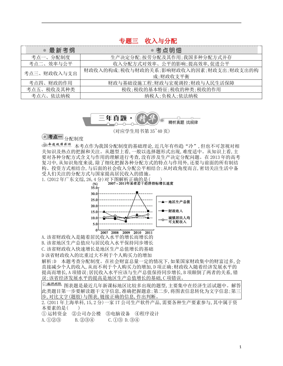 (点睛政治)2013年高考政治复习(最新考纲+三年真题+阅卷案例+知识归纳+易混易错警示+一年预测)专题三-收_第1页