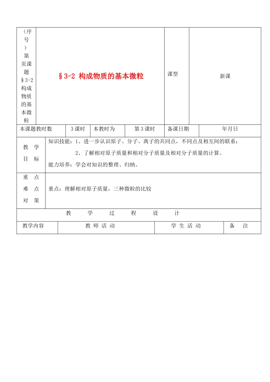 九年级化学 3.2构成物质的基本微粒教案（3）沪教版_第1页