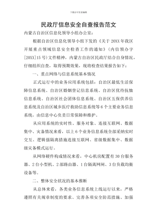 民政厅信息安全自查报告范文