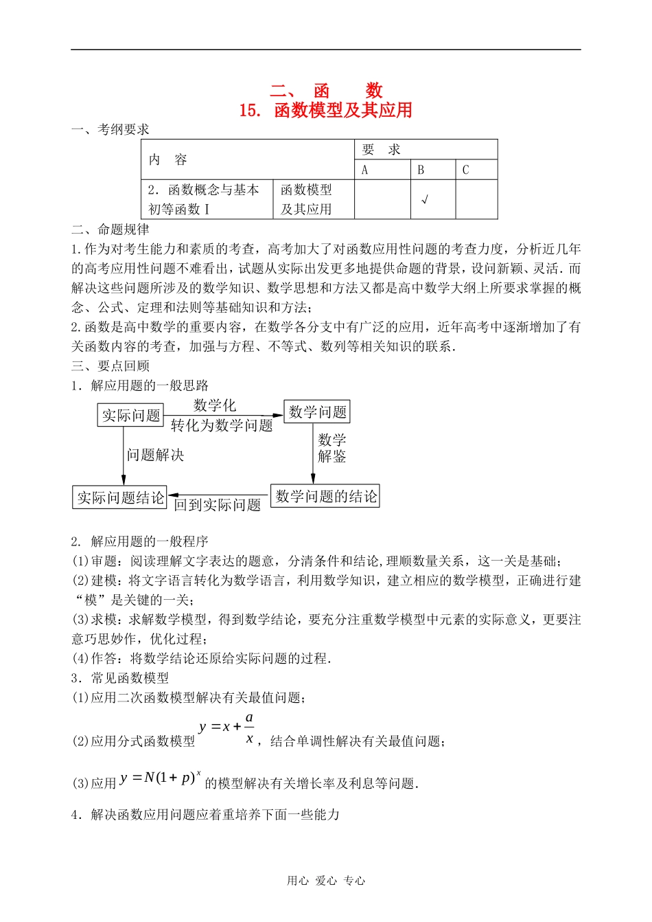 江苏省兴化市楚水实验学校10届高三数学复习讲义15函数模型及其应用_第1页