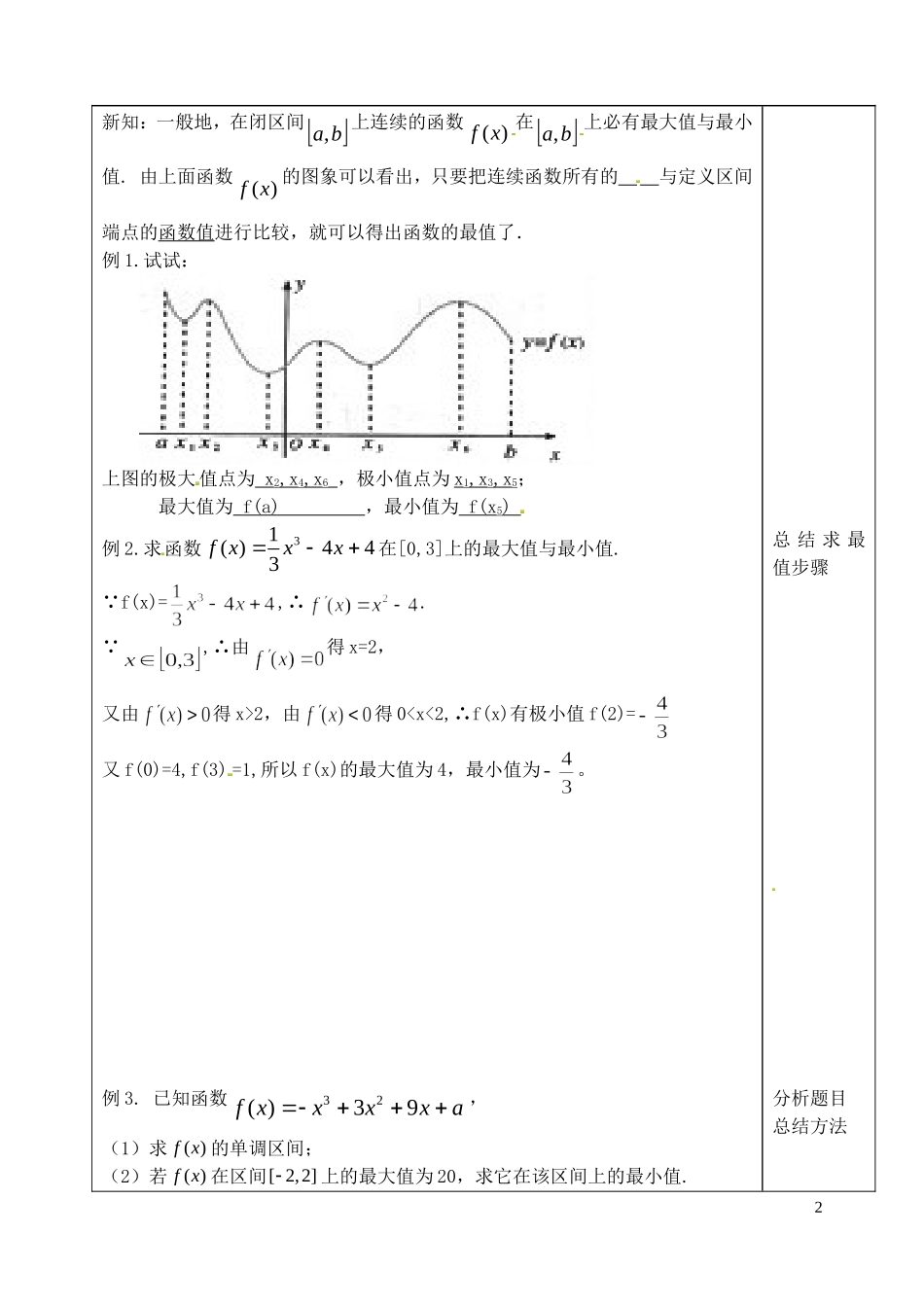 山东省泰安市肥城市第三中学高考数学一轮复习 函数的最值与导数教案_第2页
