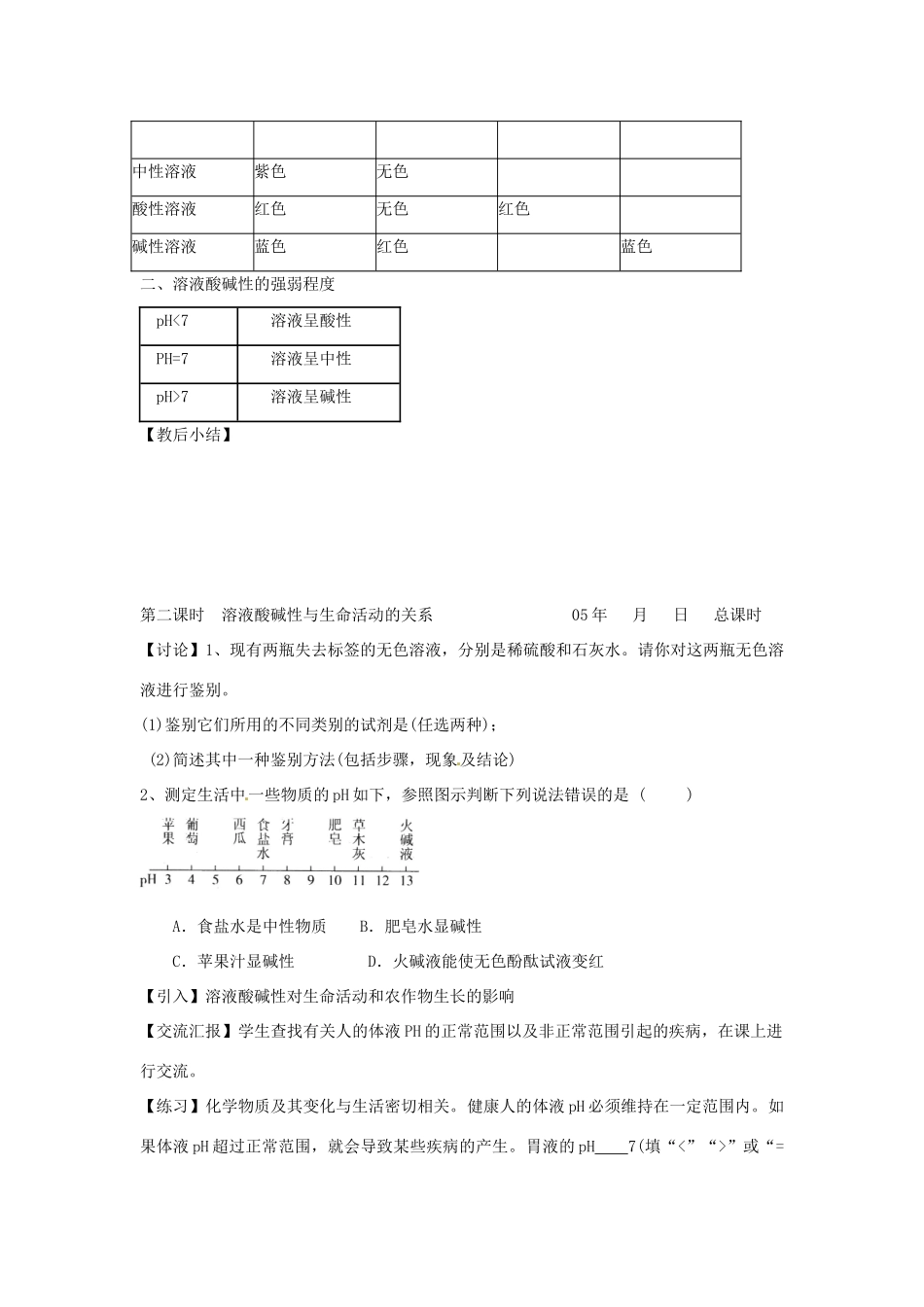 九年级化学 第七章第一节 溶液的酸碱性教案 沪教版_第3页