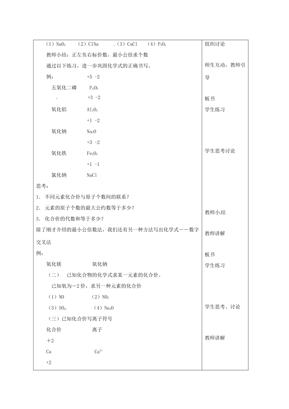 九年级化学上册 4.4 化学式与化合价教案1 人教新课标版_第2页