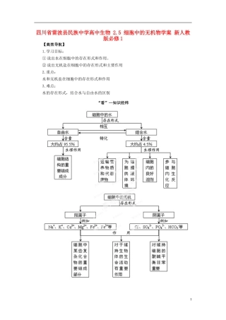 四川省雷波县民族中学高中生物 2.5 细胞中的无机物学案 新人教版必修1