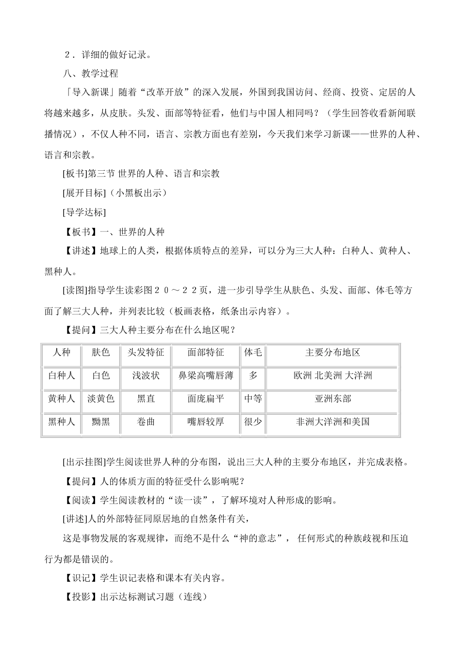 七年级地理上世界的人种、语言和宗教教案新人教版_第2页