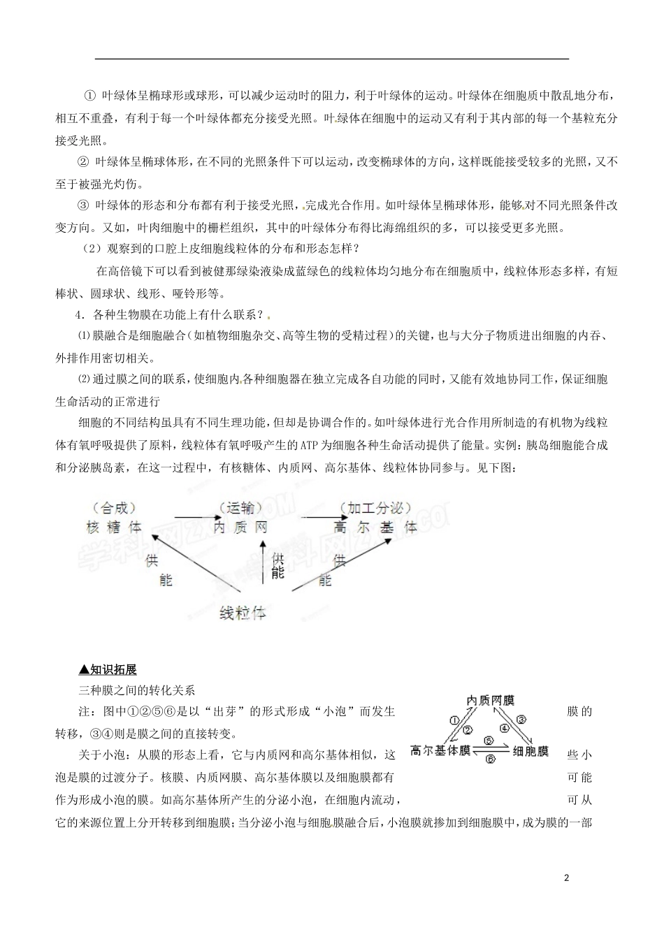 云南省西盟佤族自治县第一中学高考生物总复习《3.2 细胞器 系统内的分工合作》学案（1）新人教版必修1_第2页