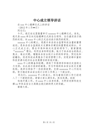 中心成立领导讲话发言