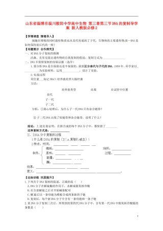 山东省淄博市淄川般阳中学高中生物 第三章第三节DNA的复制导学案 新人教版必修2