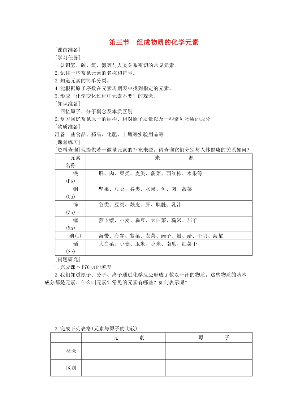 九年级化学 3.3组成物质的化学元素教案 沪教版_第1页