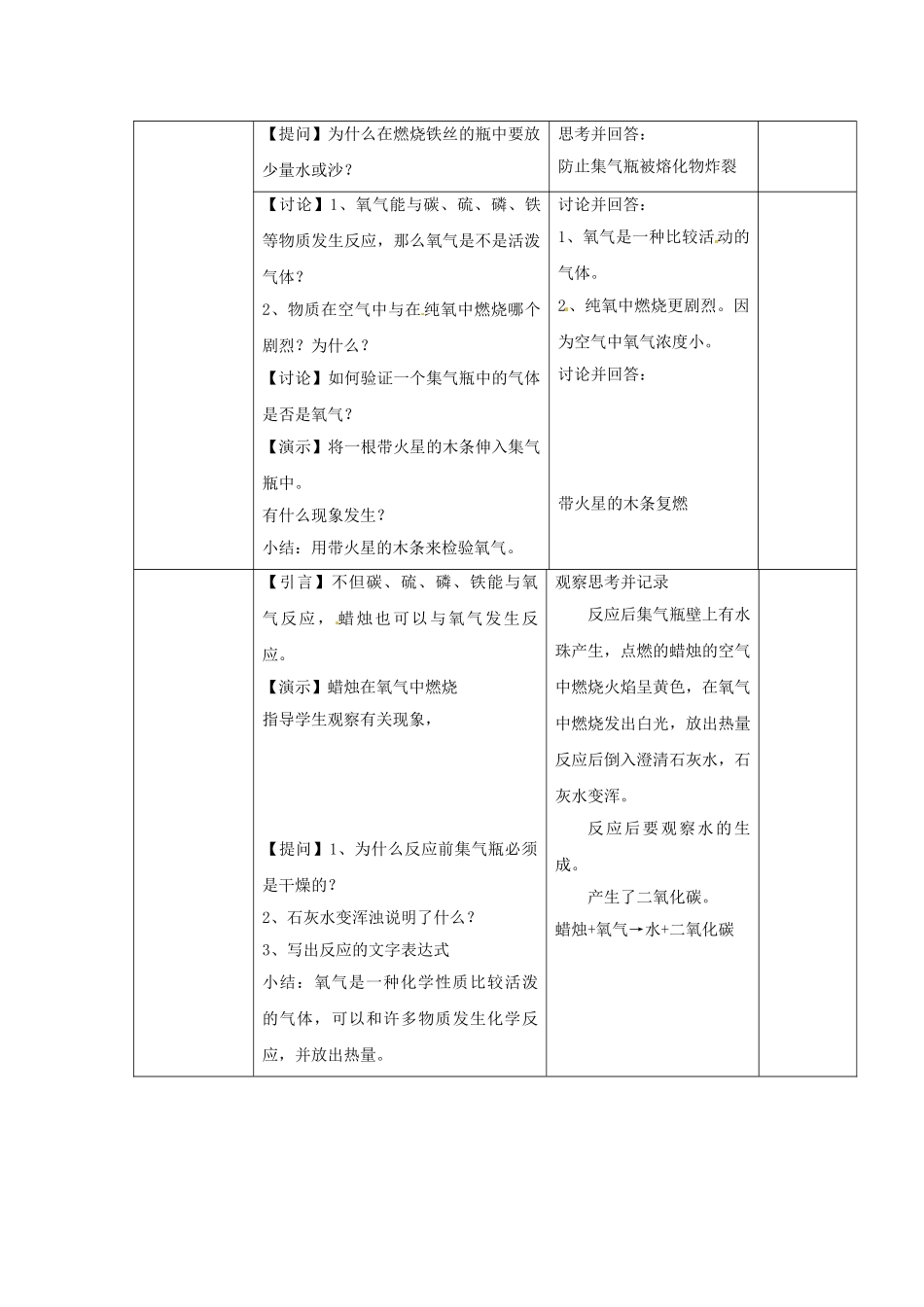 九年级化学上册 2.1 性质活泼的氧气教案 沪教版_第3页