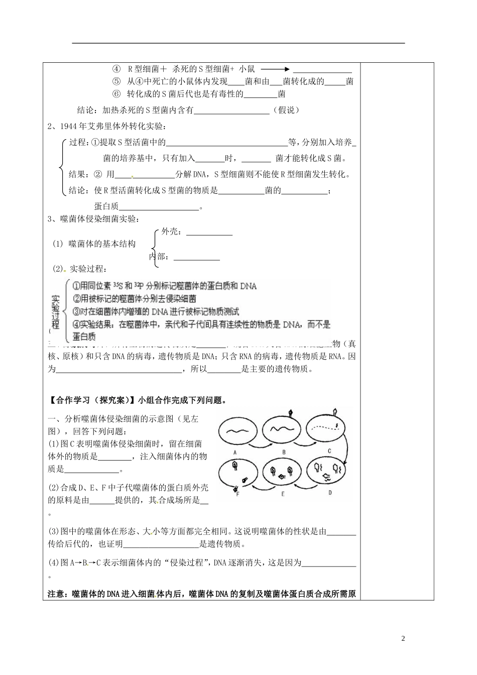 陕西省延长县中学高中生物 3.1.1遗传物质的发现导学案 中图版必修2_第2页