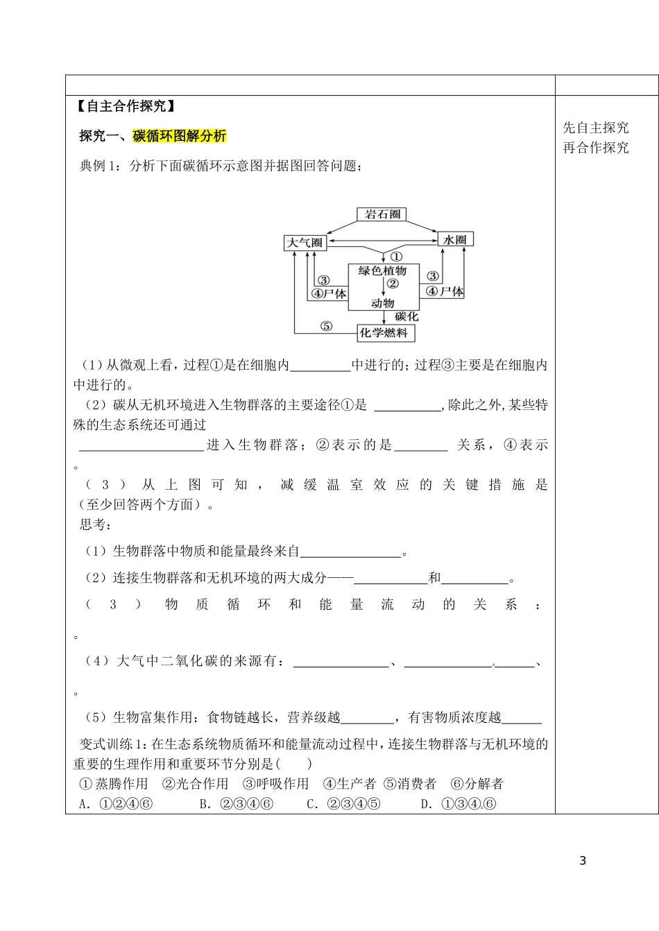 山东省泰安市肥城市第三中学高中生物 生态系统的物质循环复习学案 新人教版必修2_第3页