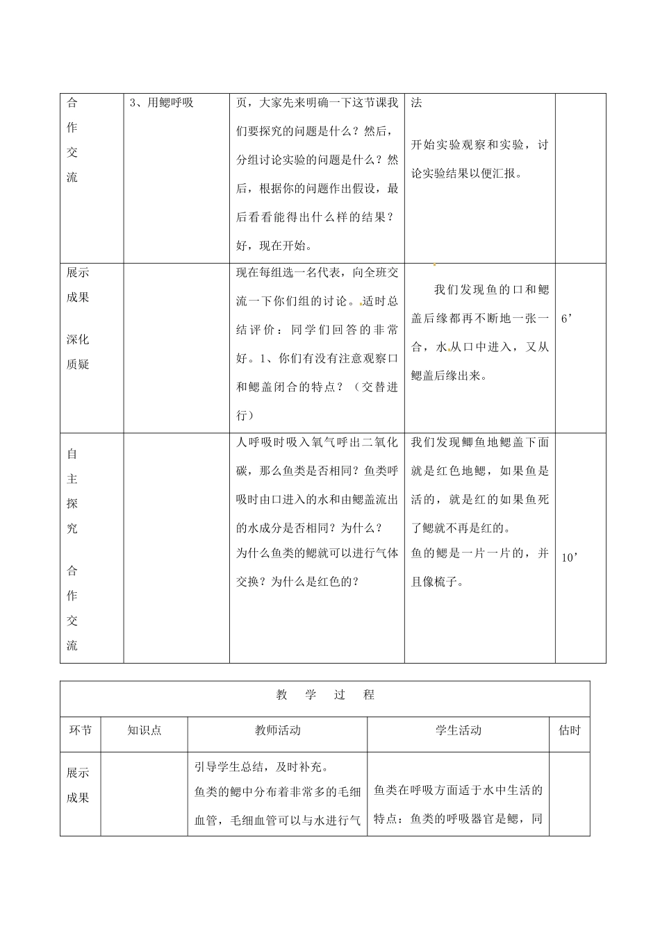山东省临沭县2012年秋八年级生物《3水中生活的动物2》教案 新人教版_第3页