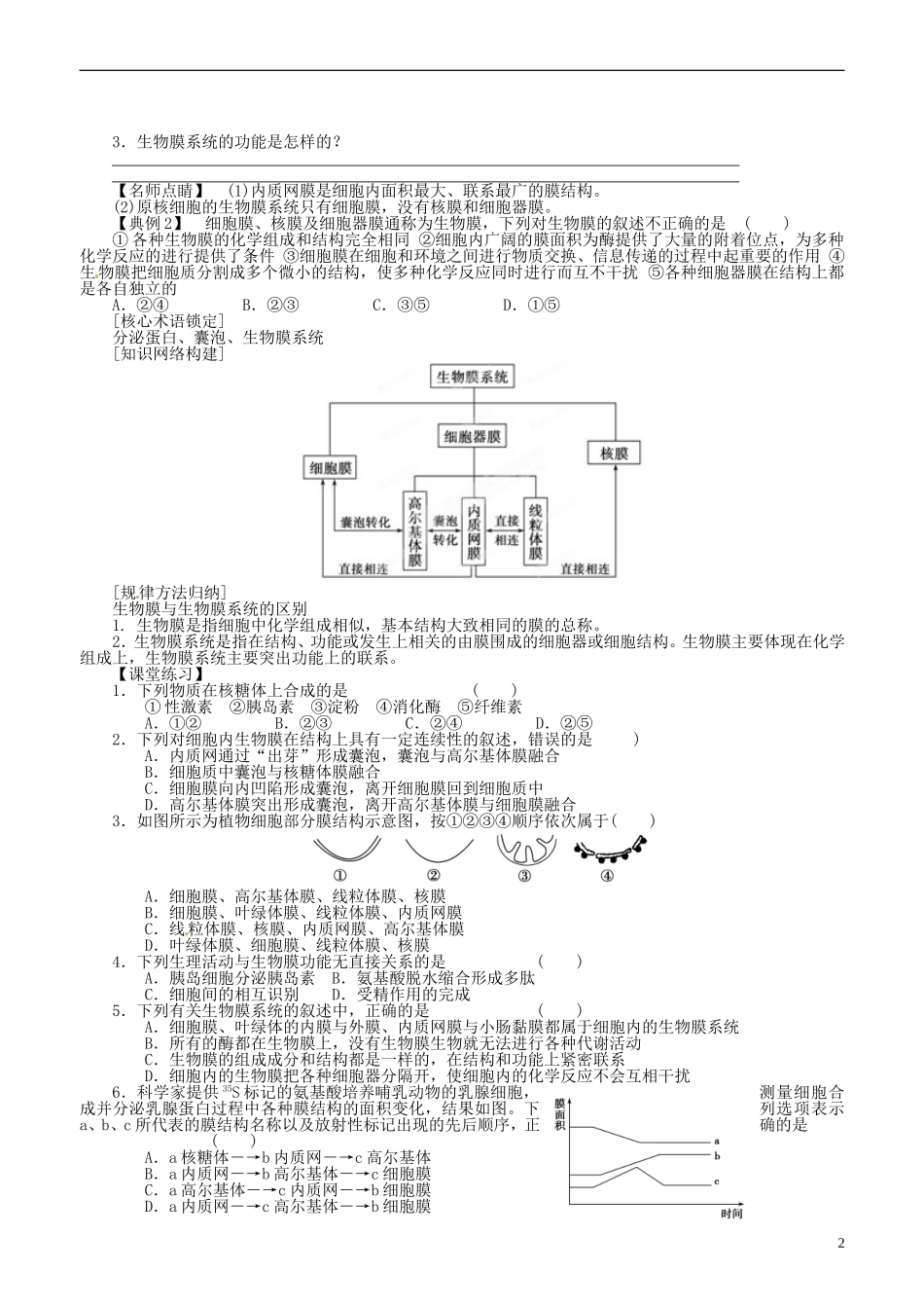 山东省平邑县曾子学校高中生物 第3章第2节 细胞器 系统内的分工合作（二）学案 新人教版必修1_第2页