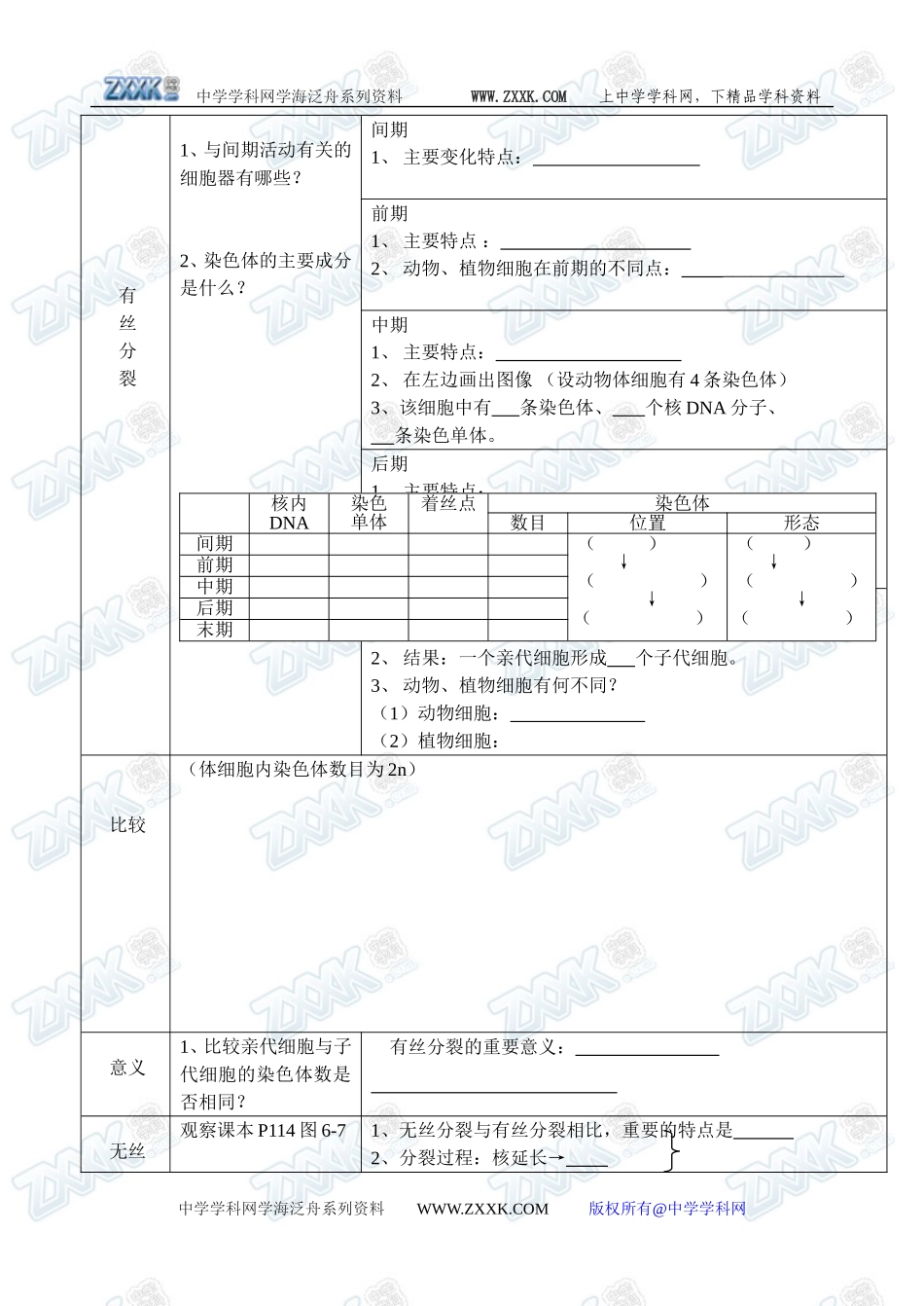 新人教必修1高中生物学案18第6章第1节 细胞的增殖_第2页